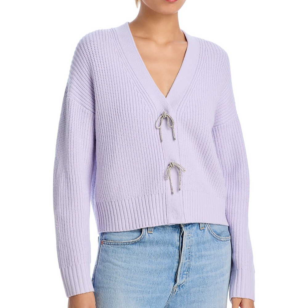 French Connection Grey Babysoft Sparkly Bow Embellished Cardigan Sweater Small